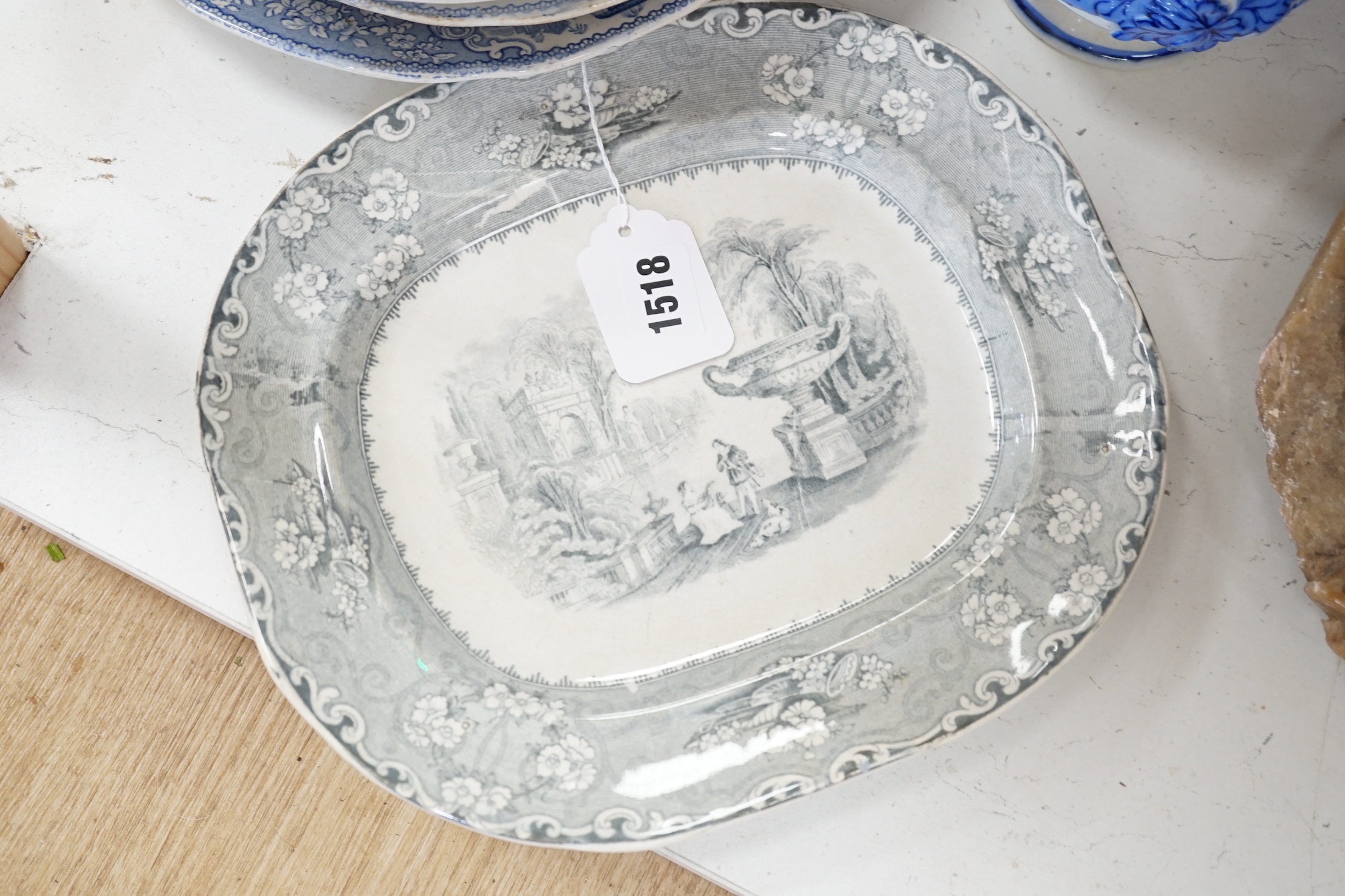 Three Scottish pottery jugs and a collection of plates (9)